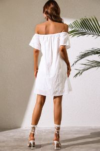 White Off the Shoulder Mini Casual Dress sold by Zapaka