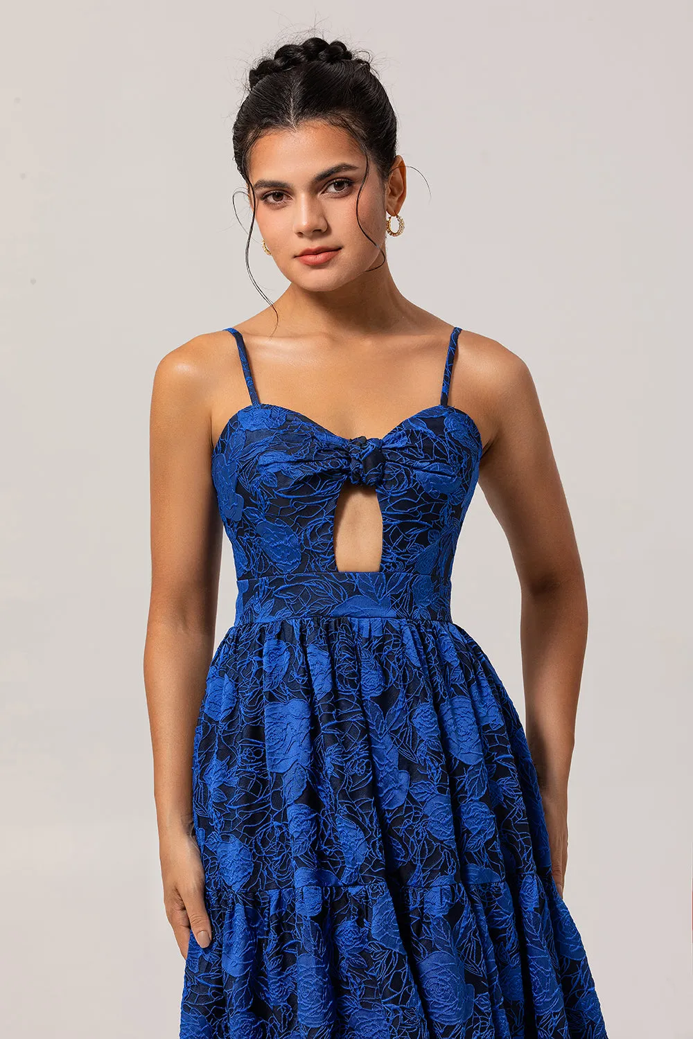 Dark Blue Jacquard A Line Spaghetti Straps Cut Out Prom Dress sold by Zapaka product image thumbnail 4