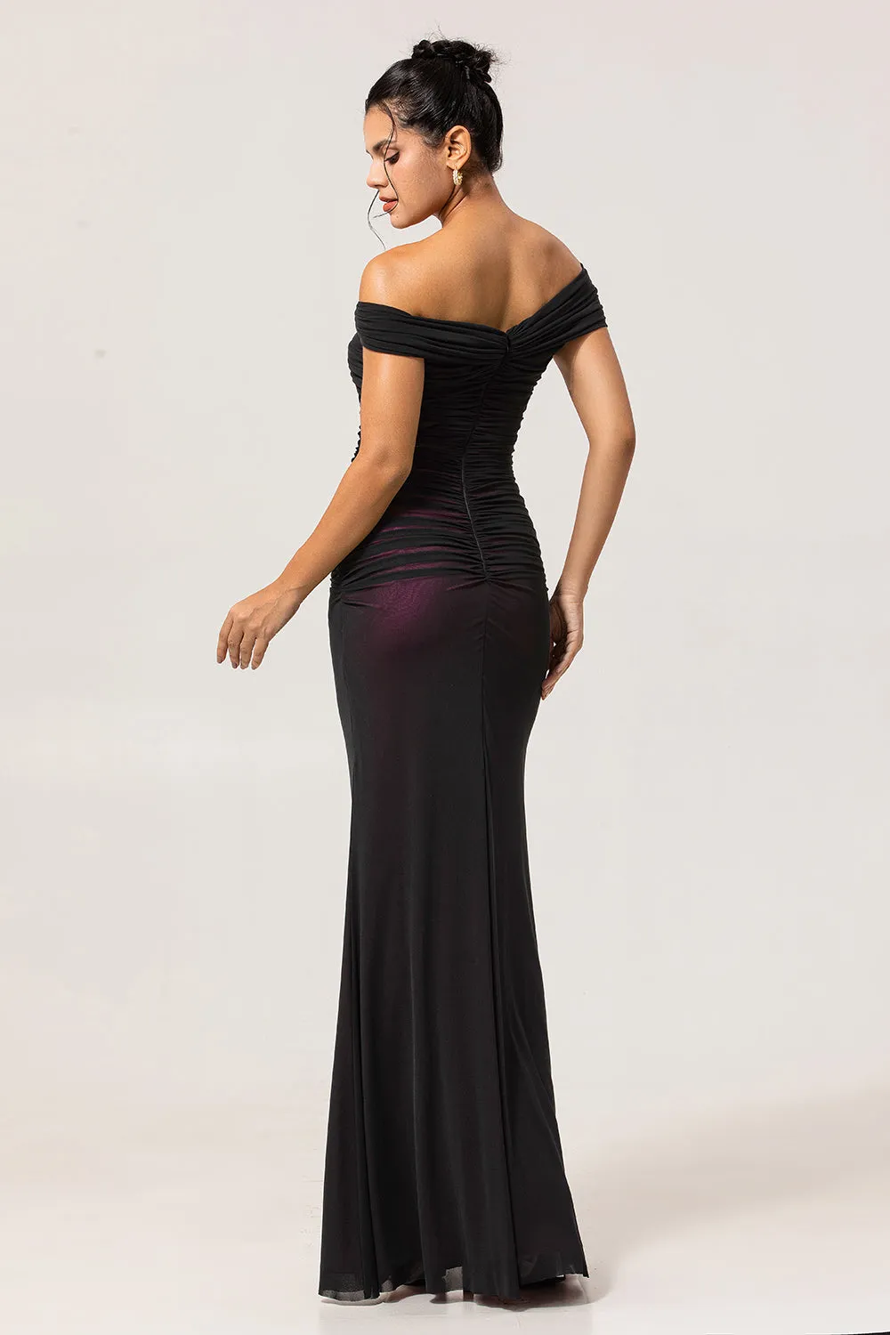Black Pink Off the Shoulder Sheath Long Bridesmaid Dress sold by Zapaka product image thumbnail 2