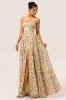Yellow Floral A Line Beaded Long Bridesmaid Dress with Slit sold by Zapaka