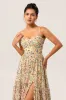 Yellow Floral A Line Beaded Long Bridesmaid Dress with Slit sold by Zapaka