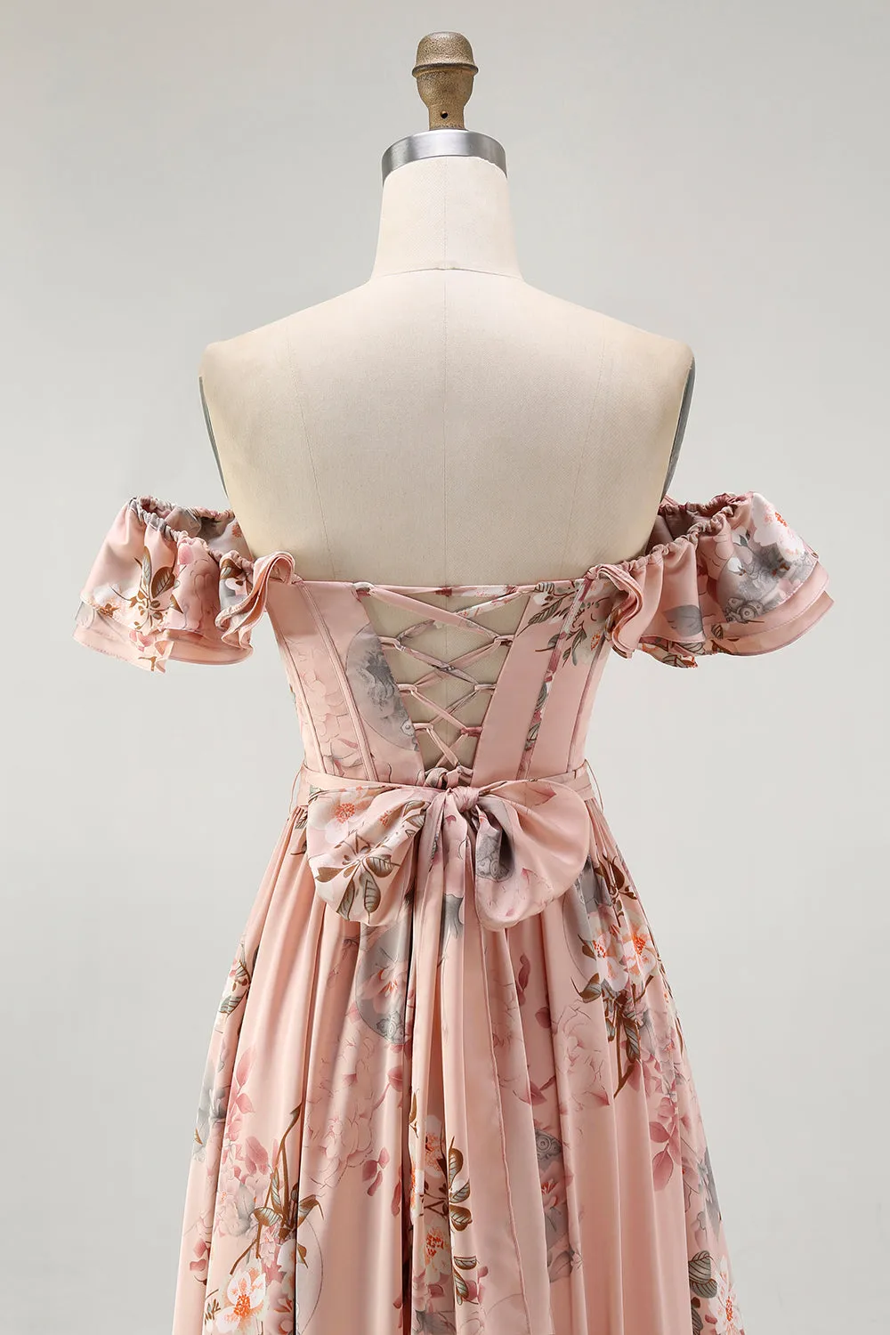 Blush Floral Off The Shoulder A Line Ruffled Bridesmaid Dress sold by Zapaka product image thumbnail 5