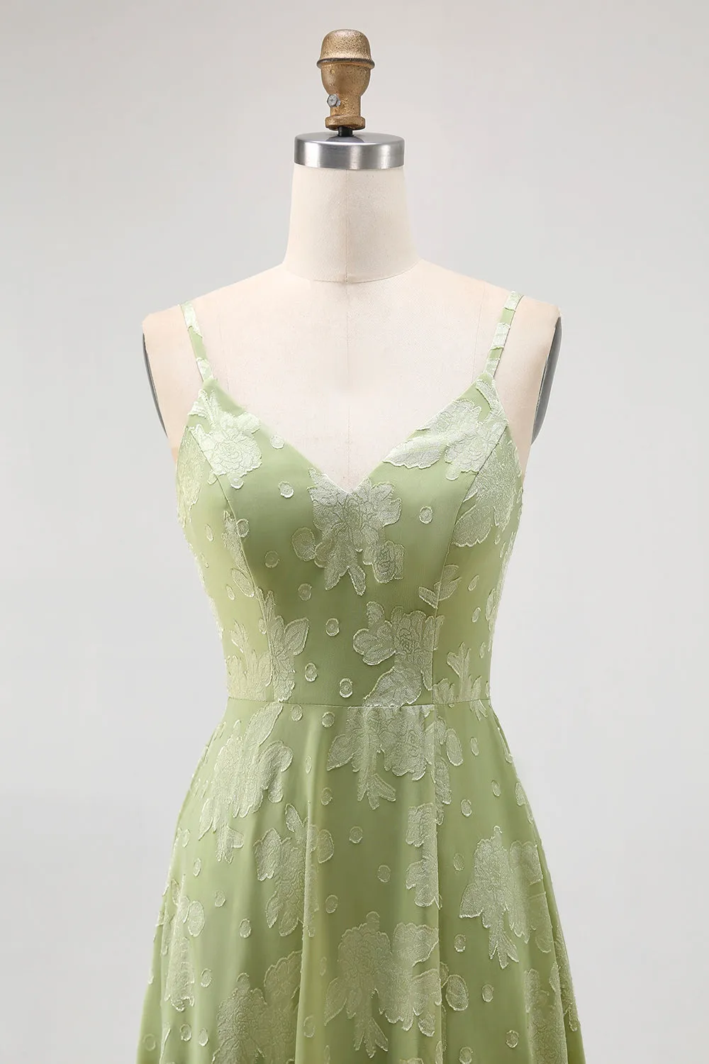 Sage Green Floral A Line Bridesmaid Dress with Slit sold by Zapaka product image thumbnail 4