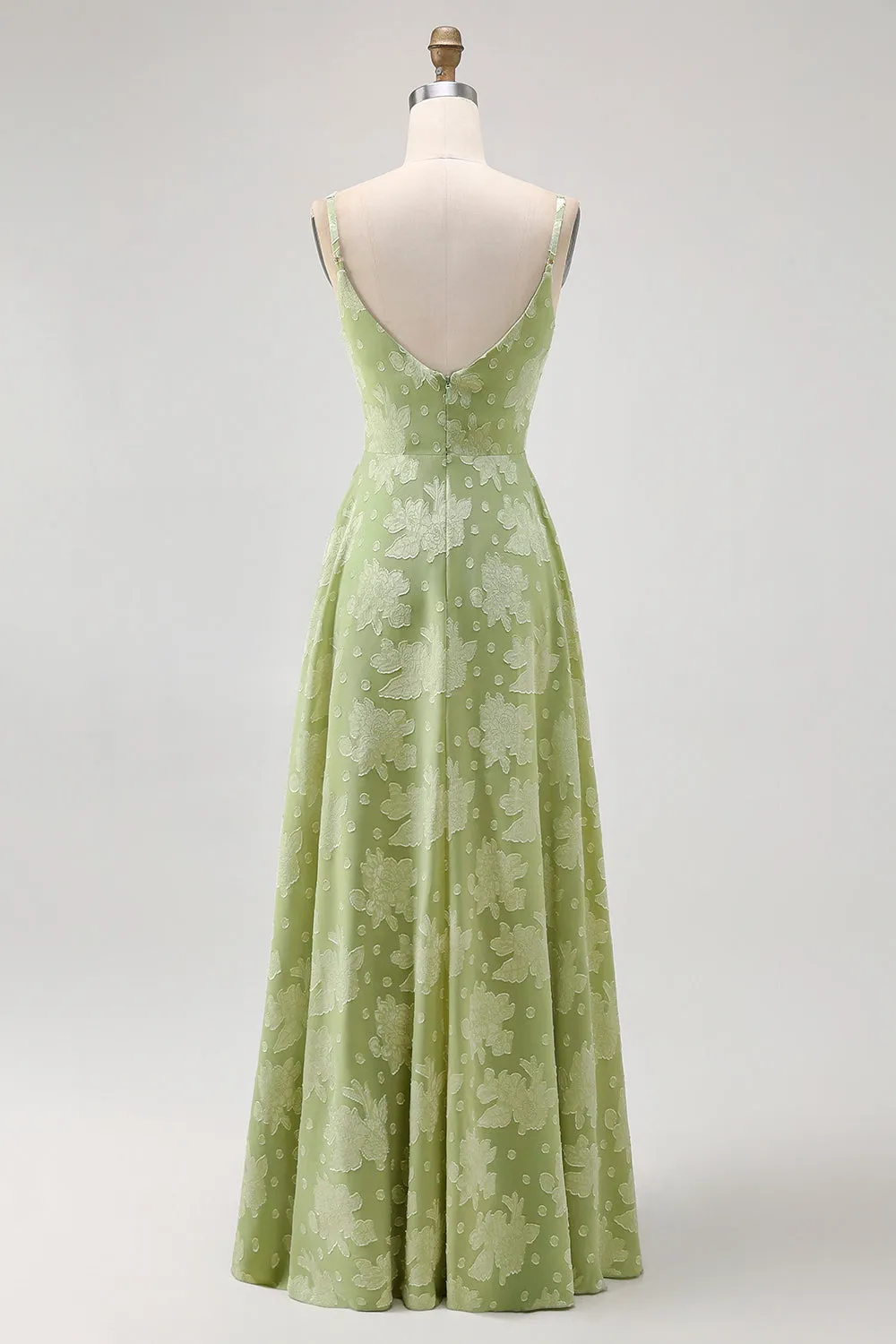 Sage Green Floral A Line Bridesmaid Dress with Slit sold by Zapaka product image thumbnail 2