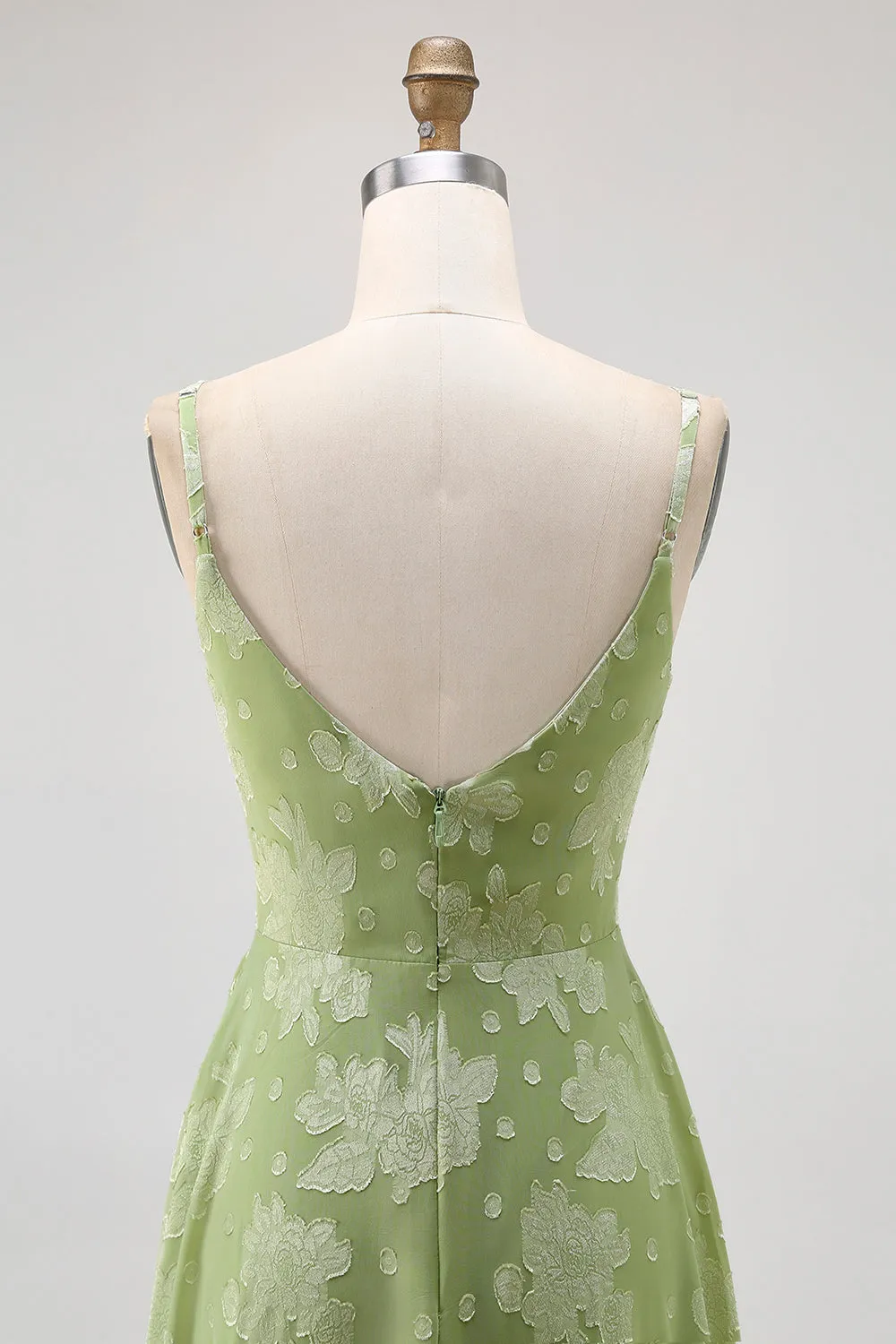Sage Green Floral A Line Bridesmaid Dress with Slit sold by Zapaka product image thumbnail 5