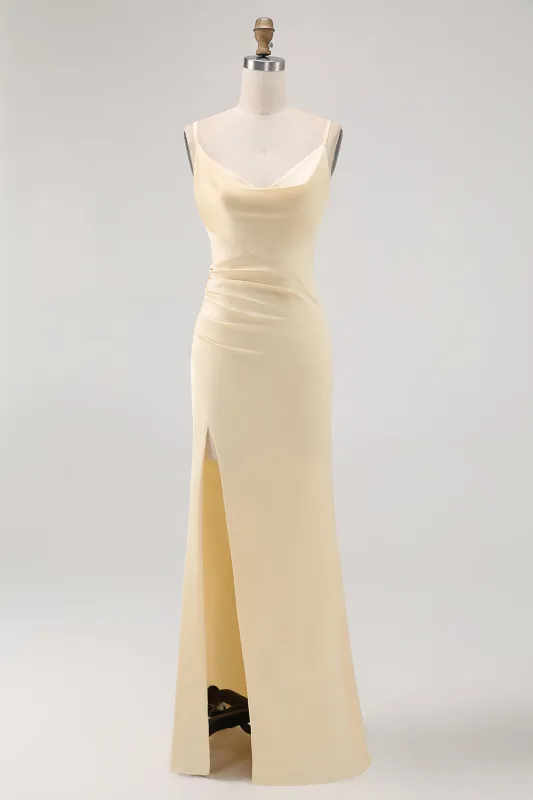 Daffodil Spaghetti Straps Satin Sheath Bridesmaid Dress made by Zapaka