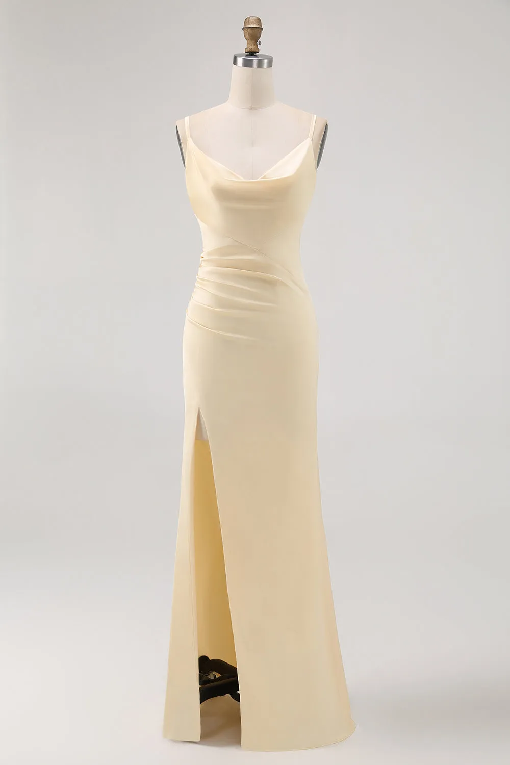 Daffodil Spaghetti Straps Satin Sheath Bridesmaid Dress sold by Zapaka