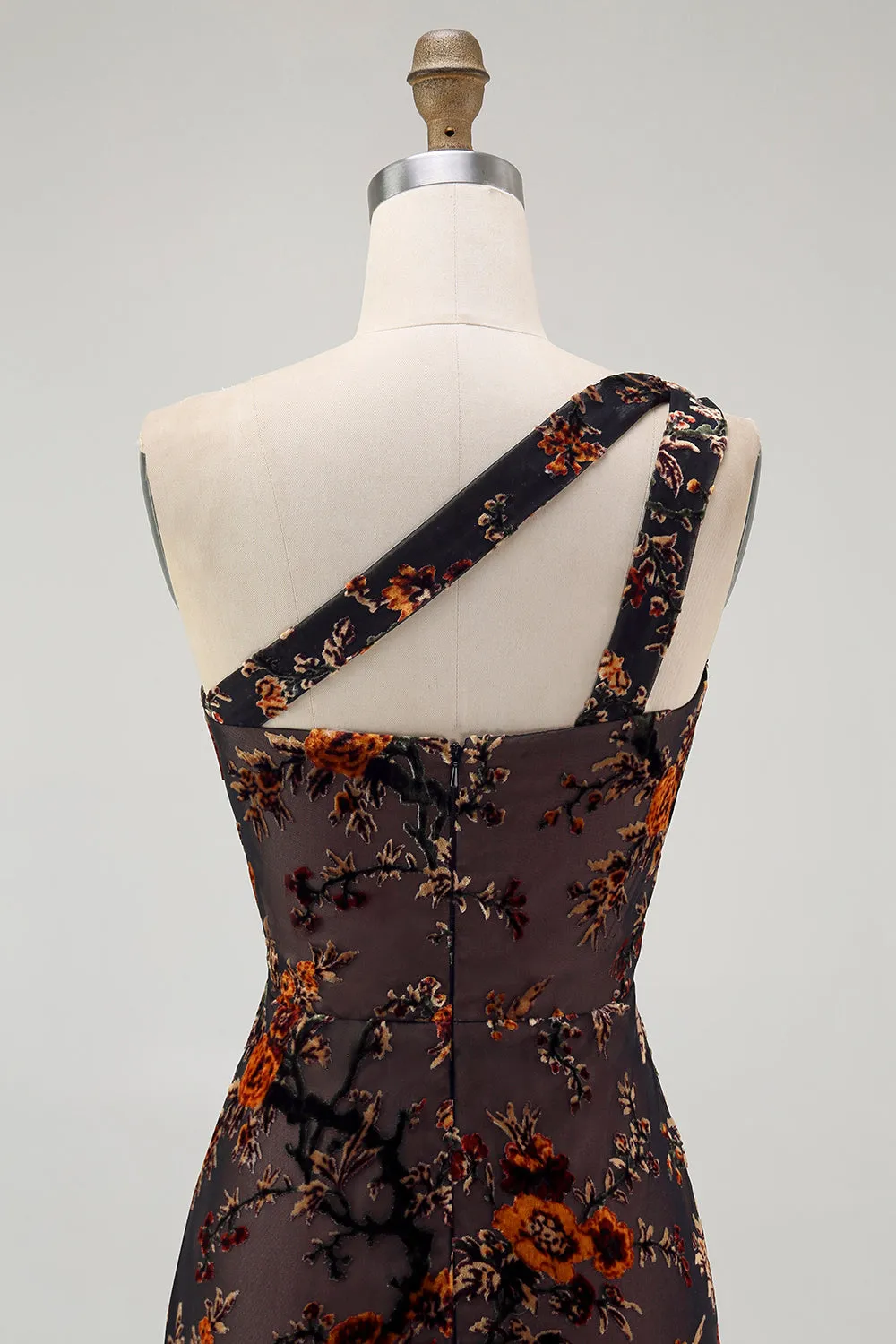 One Shoulder Black Floral Sheath Bridesmaid Dress sold by Zapaka product image thumbnail 5