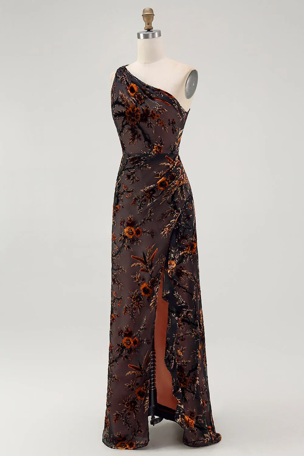 One Shoulder Black Floral Sheath Bridesmaid Dress sold by Zapaka product image thumbnail 3