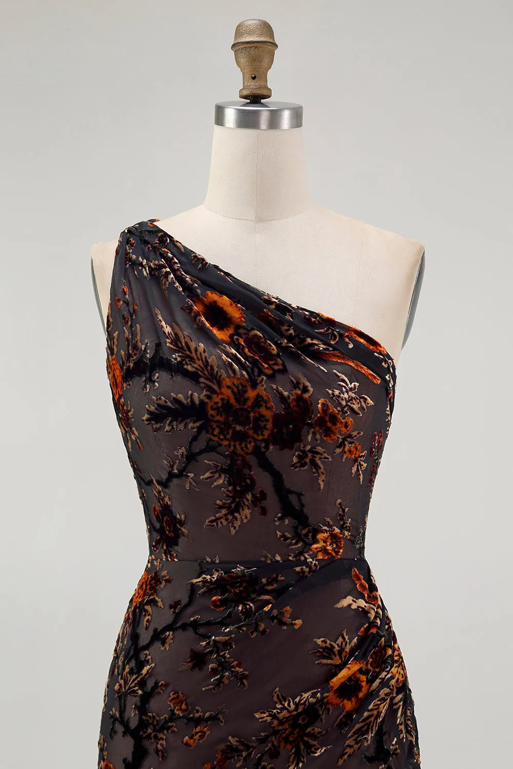 One Shoulder Black Floral Sheath Bridesmaid Dress sold by Zapaka product image thumbnail 4