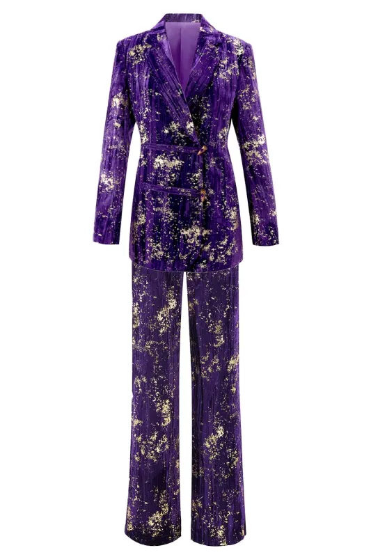 Purple 2 Piece Notched Lapel Women Prom Suits with Sleeves sold by Zapaka