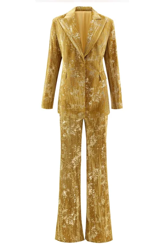 Sparkly Yellow Peak Lapel 2 Piece Women Prom Suits with Sleeves sold by Zapaka