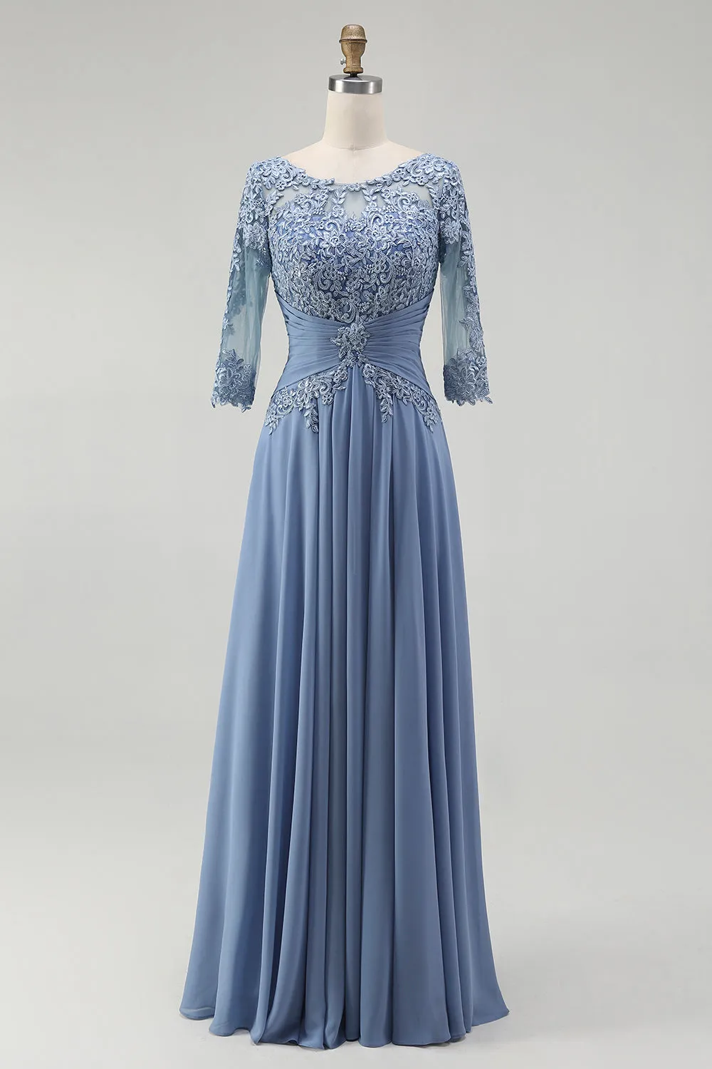 Dusty Blue Lace A Line Chiffon Mother of the Bride Dress sold by Zapaka