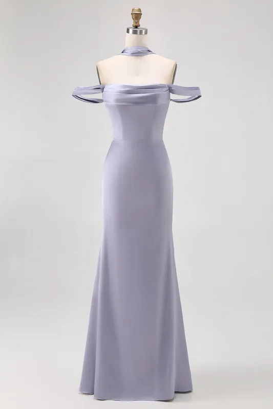 Off The Shoulder Dusty Blue Mermaid Bridesmaid Dress sold by Zapaka