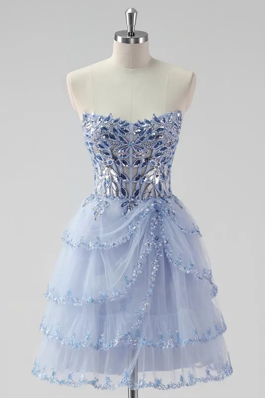 Larvender Strapless Tiered A Line Homecoming Dress sold by Zapaka