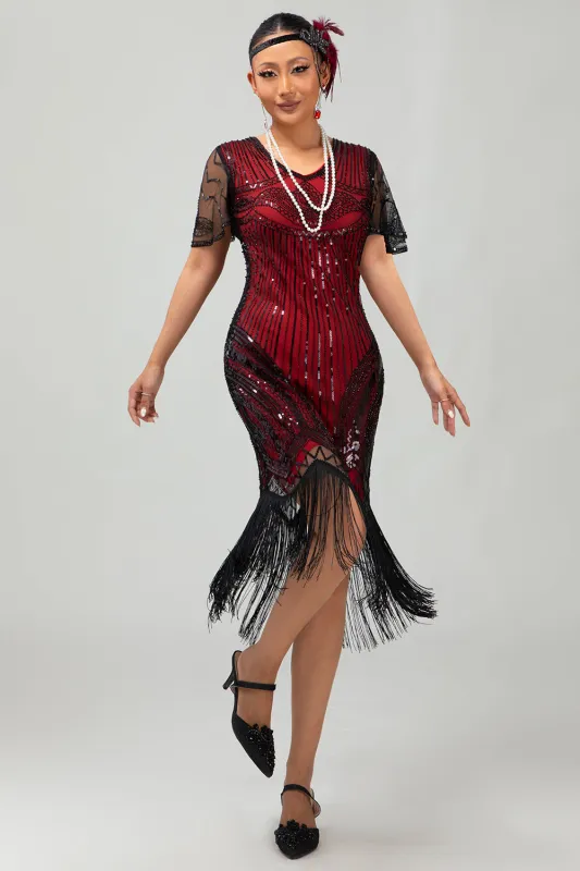 Sparkly Black Red Bodycon Fringed Short 1920s Dress With Fringes sold by Zapaka