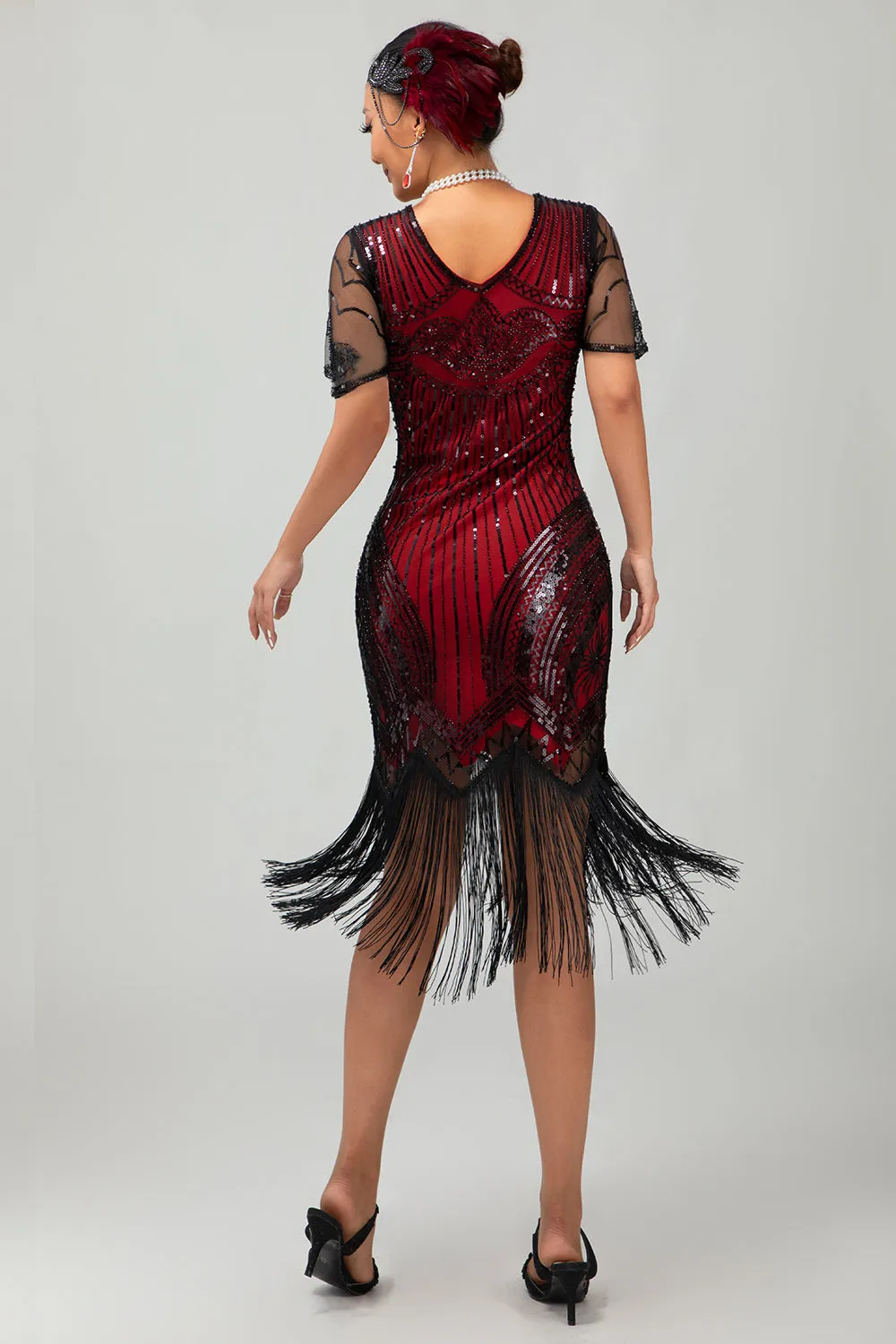 Sparkly Black Red Bodycon Fringed Short 1920s Dress With Fringes sold by Zapaka product image thumbnail 2