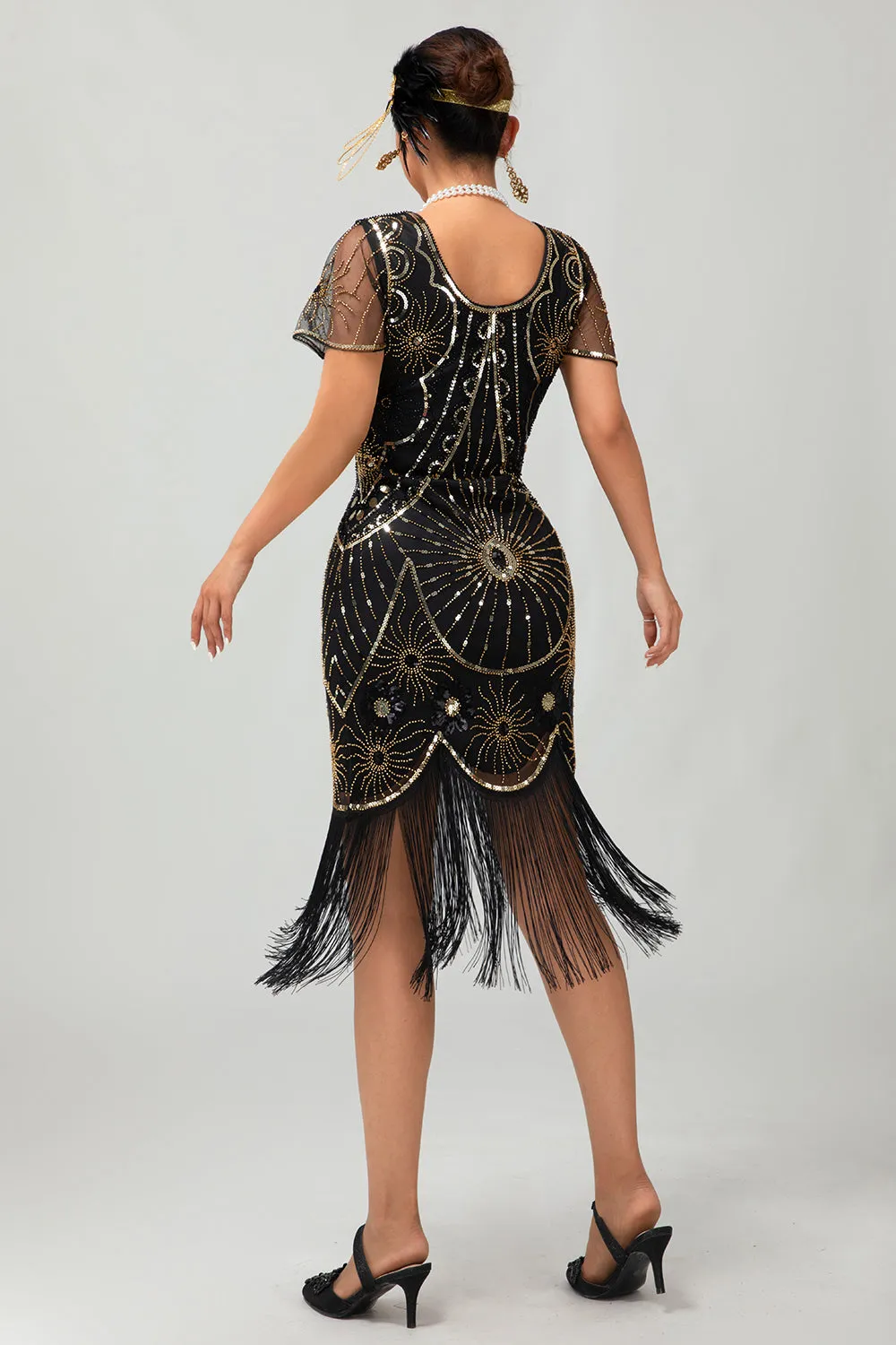 Beaded Black Golden Fringed Bodycon 1920s Dress sold by Zapaka product image thumbnail 2
