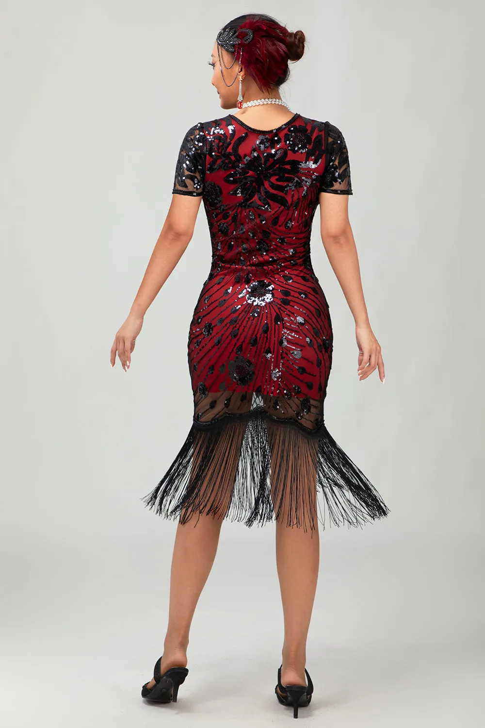 Black Red Fringed 1920s Sequin Flapper Dress sold by Zapaka product image thumbnail 2