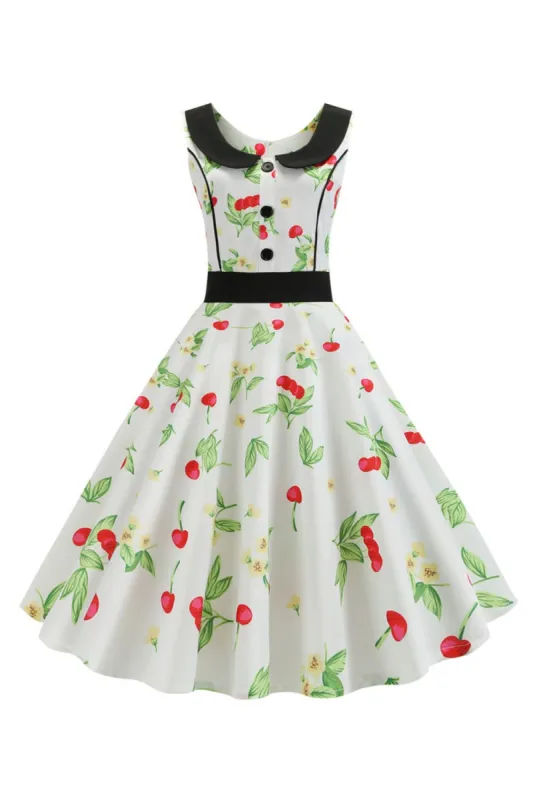 Light Green Printed Sleeveless Vintage Dress sold by Zapaka