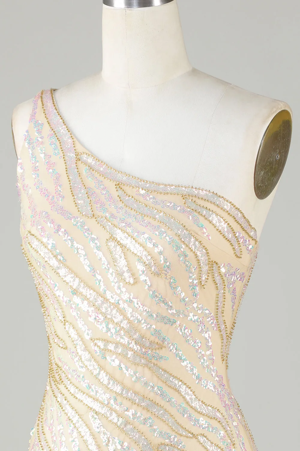 Sparkly Sheath One Shoulder Golden Sequins Short Homecoming Dress with Tassel sold by Zapaka product image thumbnail 4