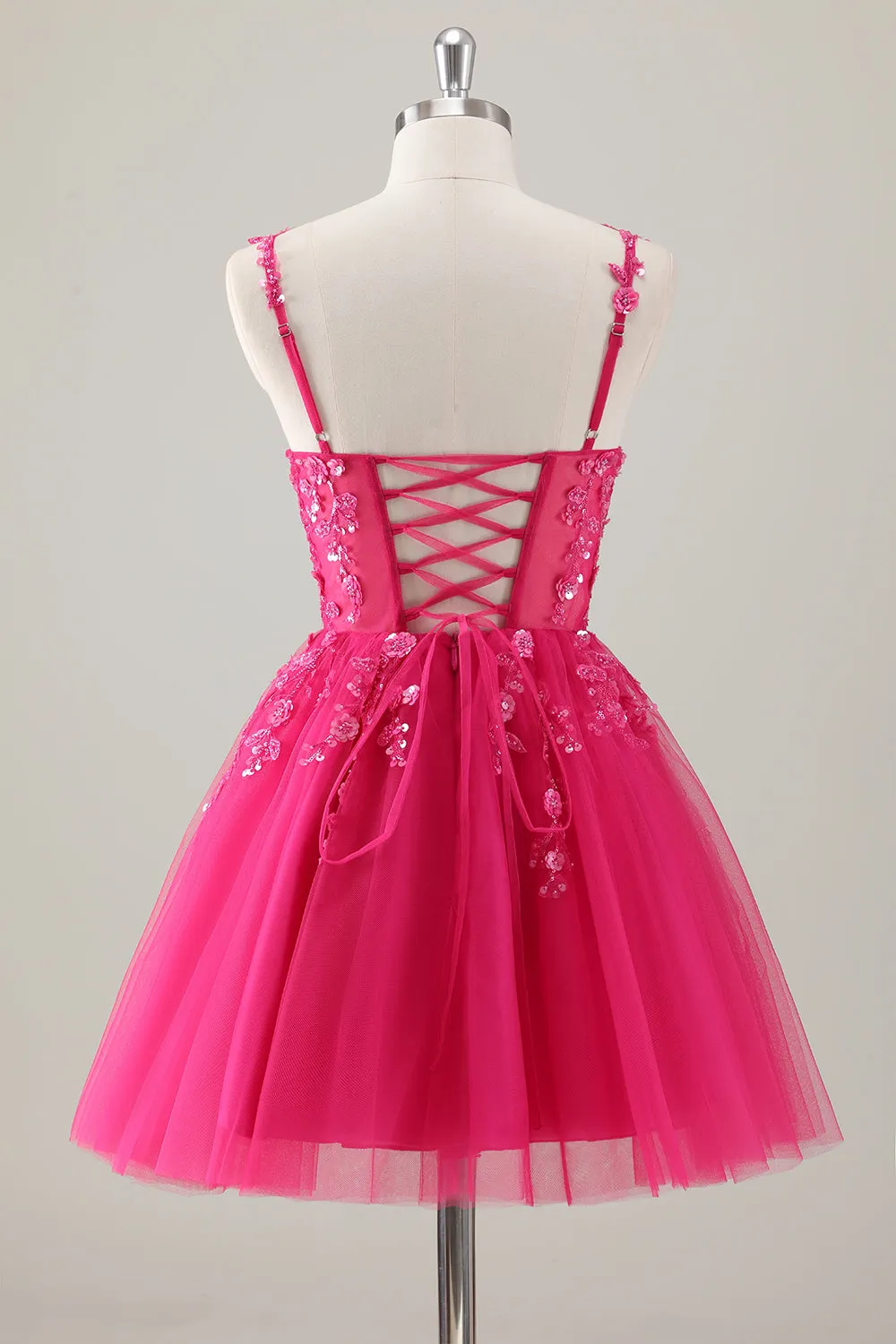 Fuchsia A-Line Spaghetti Straps Sequins Short Homecoming Dress with Appliques sold by Zapaka product image thumbnail 3