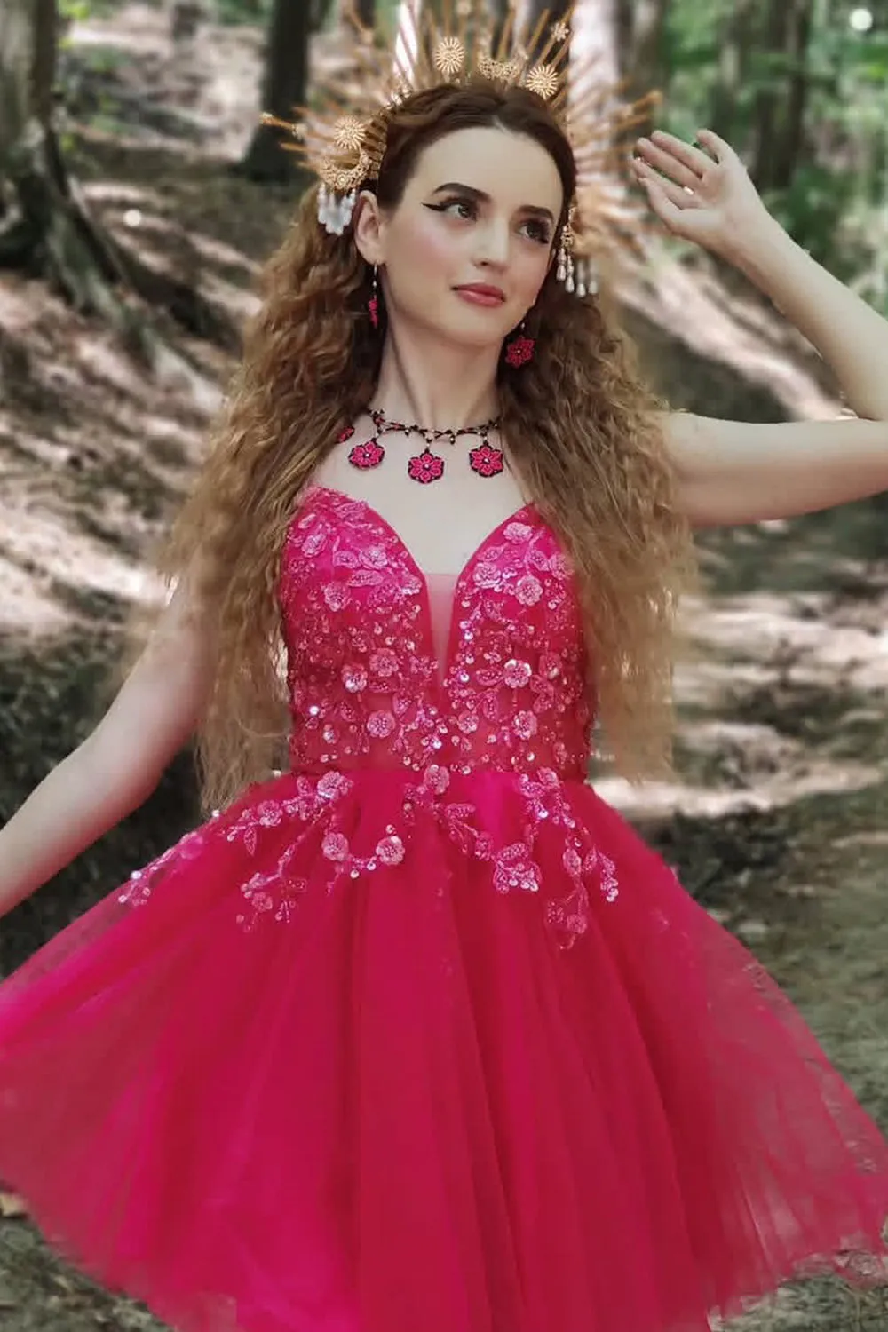 Fuchsia A-Line Spaghetti Straps Sequins Short Homecoming Dress with Appliques sold by Zapaka product image thumbnail 2