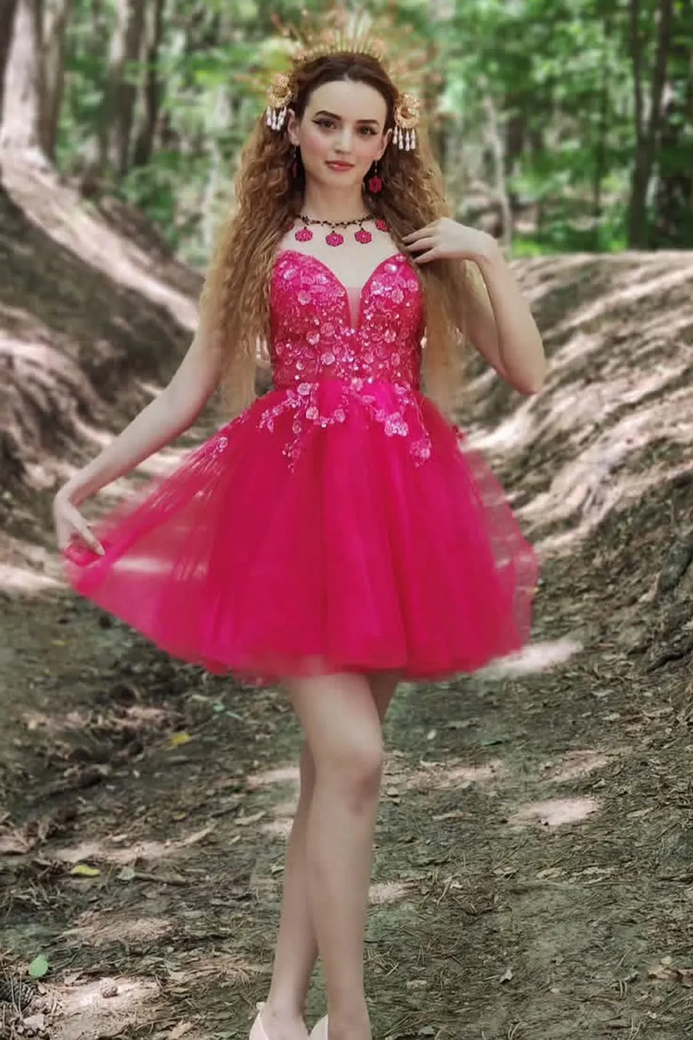 Fuchsia A-Line Spaghetti Straps Sequins Short Homecoming Dress with Appliques sold by Zapaka product image thumbnail 5