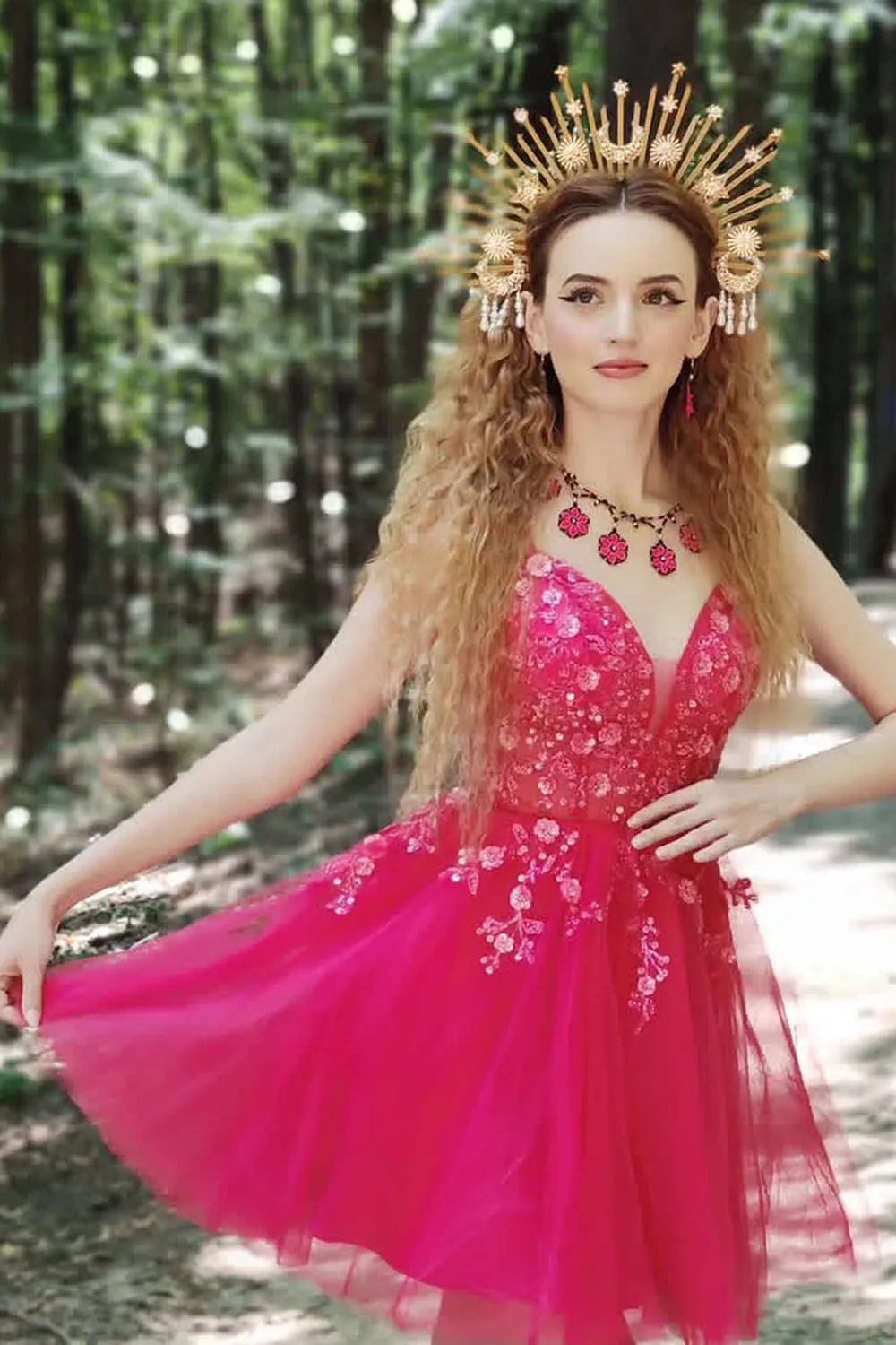 Fuchsia A-Line Spaghetti Straps Sequins Short Homecoming Dress with Appliques sold by Zapaka product image thumbnail 4