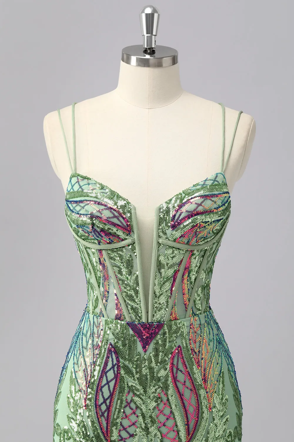 Green Corset Spaghetti Straps Homecoming Dress With Sequins sold by Zapaka product image thumbnail 4