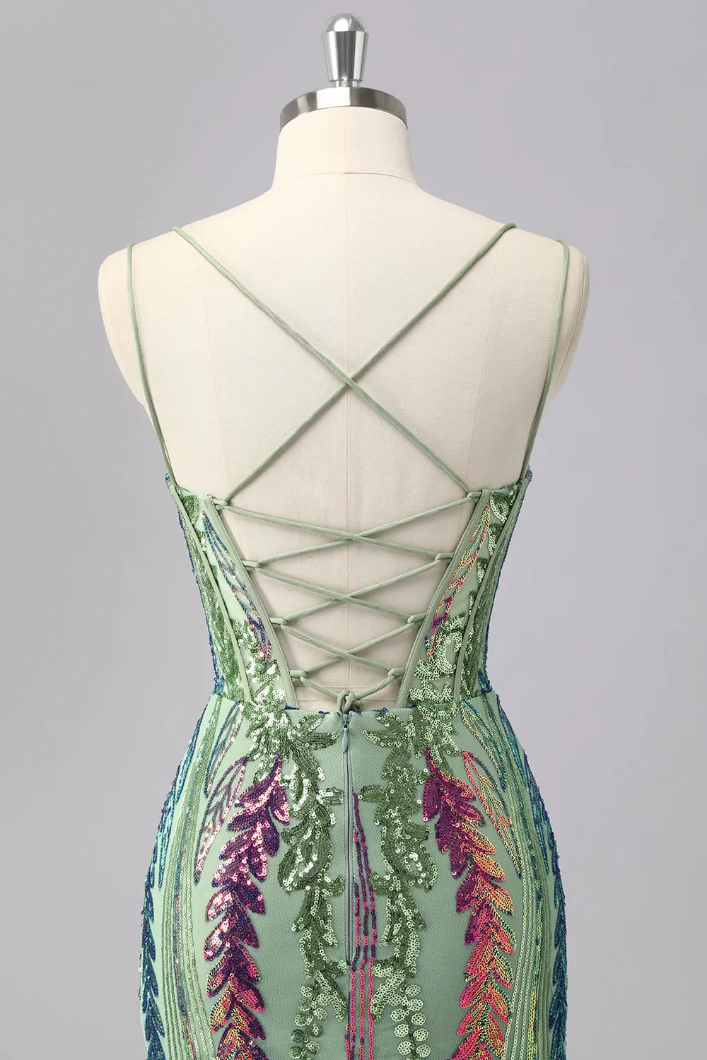 Green Corset Spaghetti Straps Homecoming Dress With Sequins sold by Zapaka product image thumbnail 5