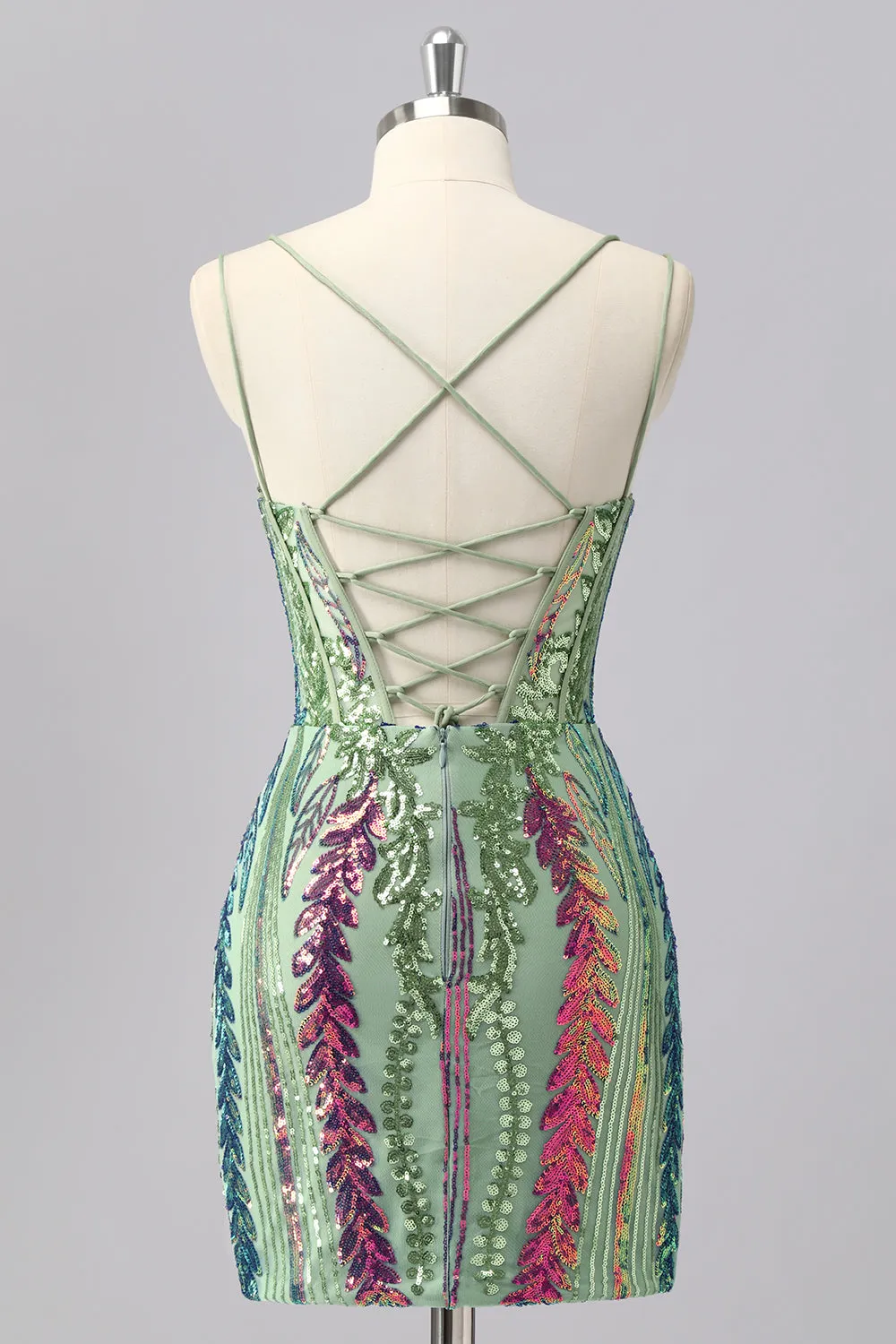 Green Corset Spaghetti Straps Homecoming Dress With Sequins sold by Zapaka product image thumbnail 2