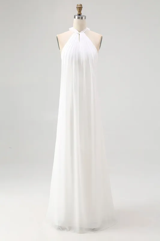 Sheath Halter Chiffon White Long Boho Beach Dress sold by Zapaka