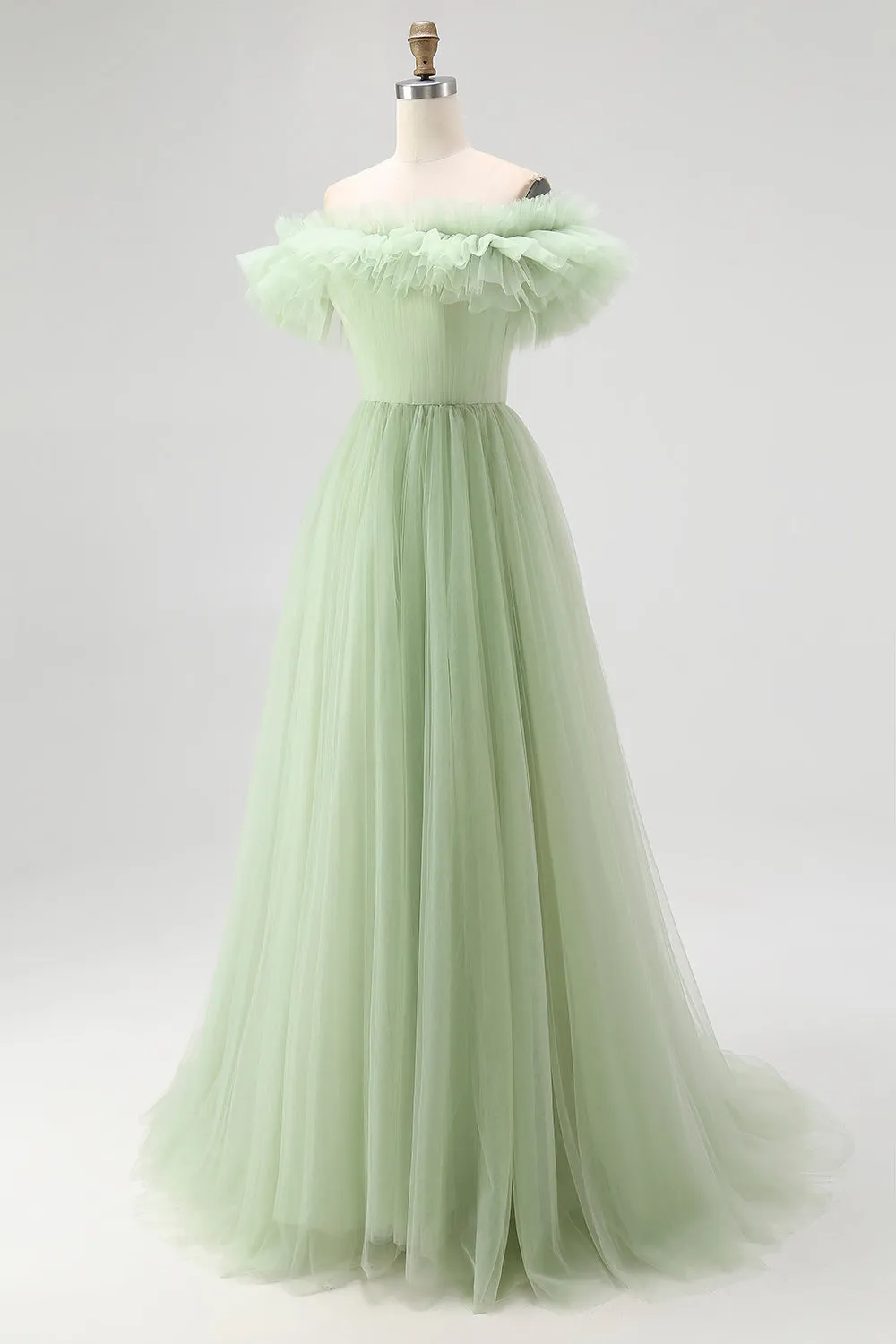 Strapless A-Line Dusty Sage Formal Dress With Ruffles sold by Zapaka product image thumbnail 3
