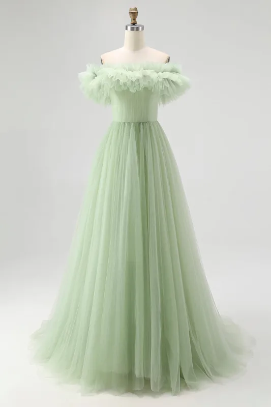 Strapless A-Line Dusty Sage Formal Dress With Ruffles sold by Zapaka