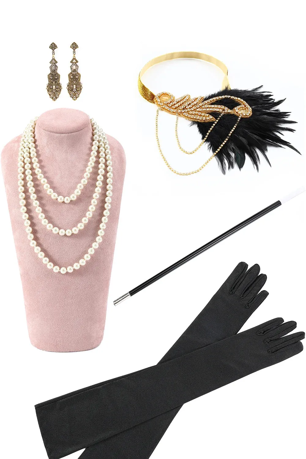 Black Golden Halter Keyhole Fringed Gatsby 1920s Dress with 5 Piece Accessory Set sold by Zapaka product image thumbnail 3