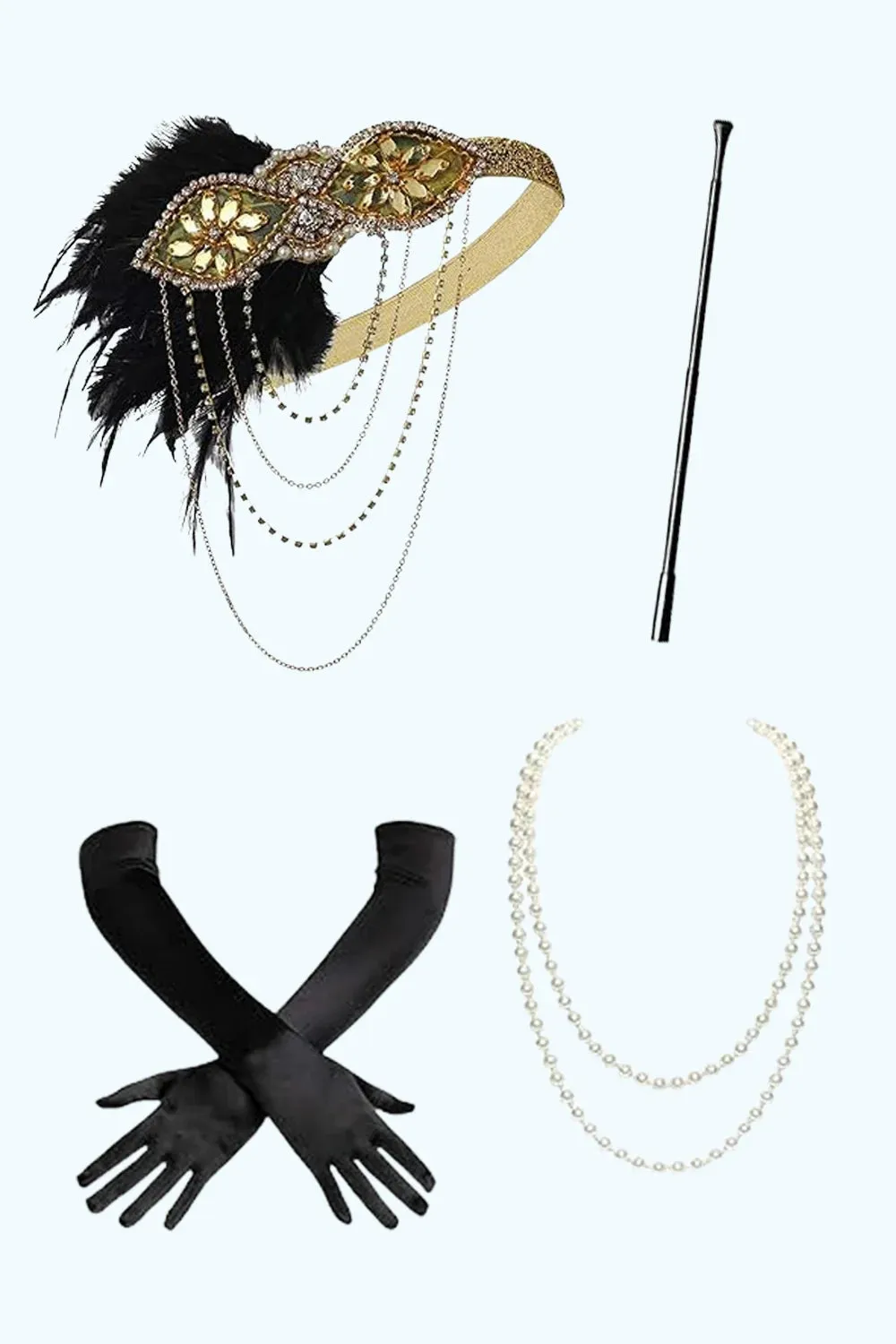 Black Golden Sequins Fringed 1920s Dress with Accessories Set sold by Zapaka product image thumbnail 4