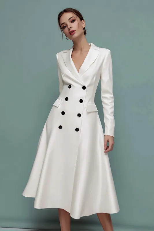 Ivory A Line Notched Lapel Midi Blazer Dress With Sleeves sold by Zapaka