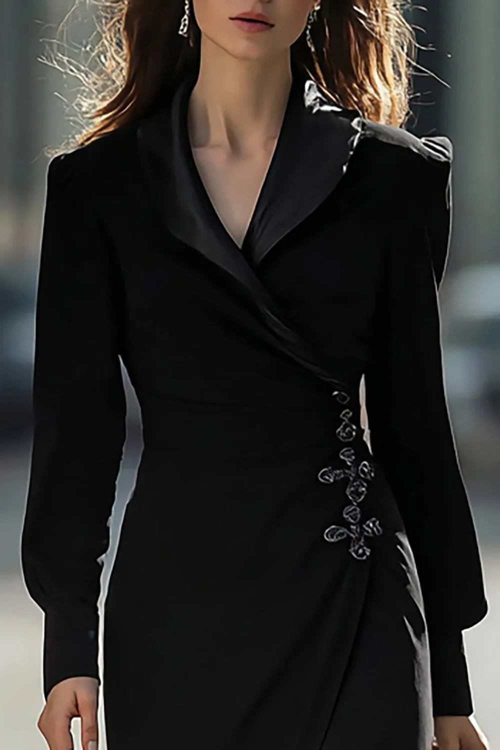 Black Sheath Long Sleeves Midi Blazer Dress With Slit sold by Zapaka product image thumbnail 2