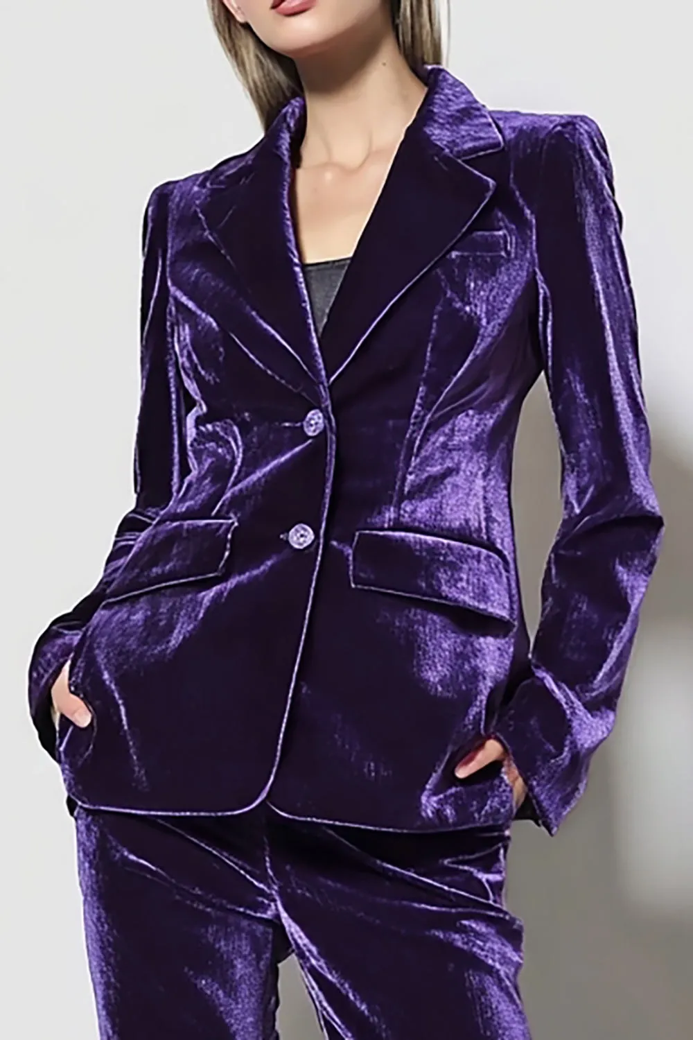 2 Piece Velvet Dark Purple Notched Lapel Business Suits sold by Zapaka product image thumbnail 2