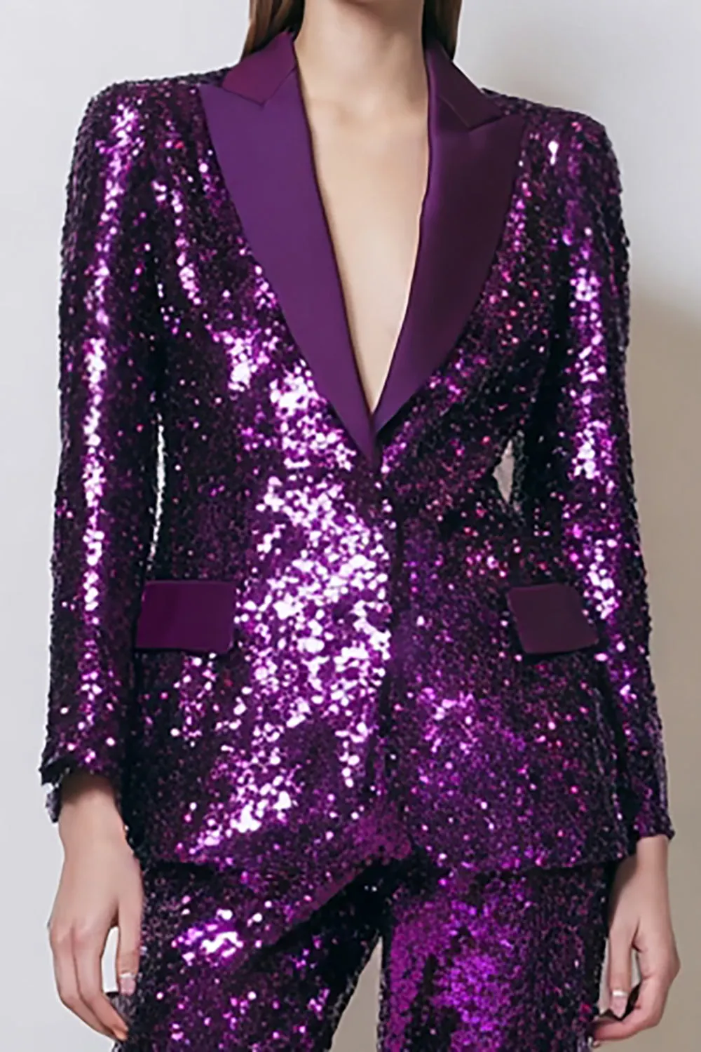 Sparkly Sequins Dark Purple 2 Piece Women Prom Suits With Pockets sold by Zapaka product image thumbnail 2
