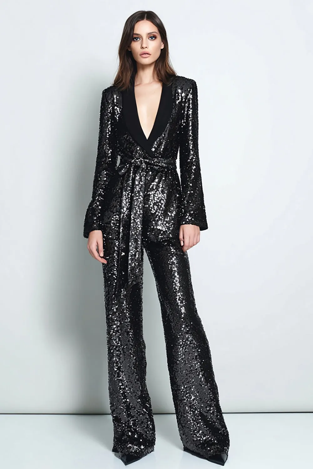 Sparkly Black Sequins 2 Piece Shawl Lapel Women Prom Suits sold by Zapaka