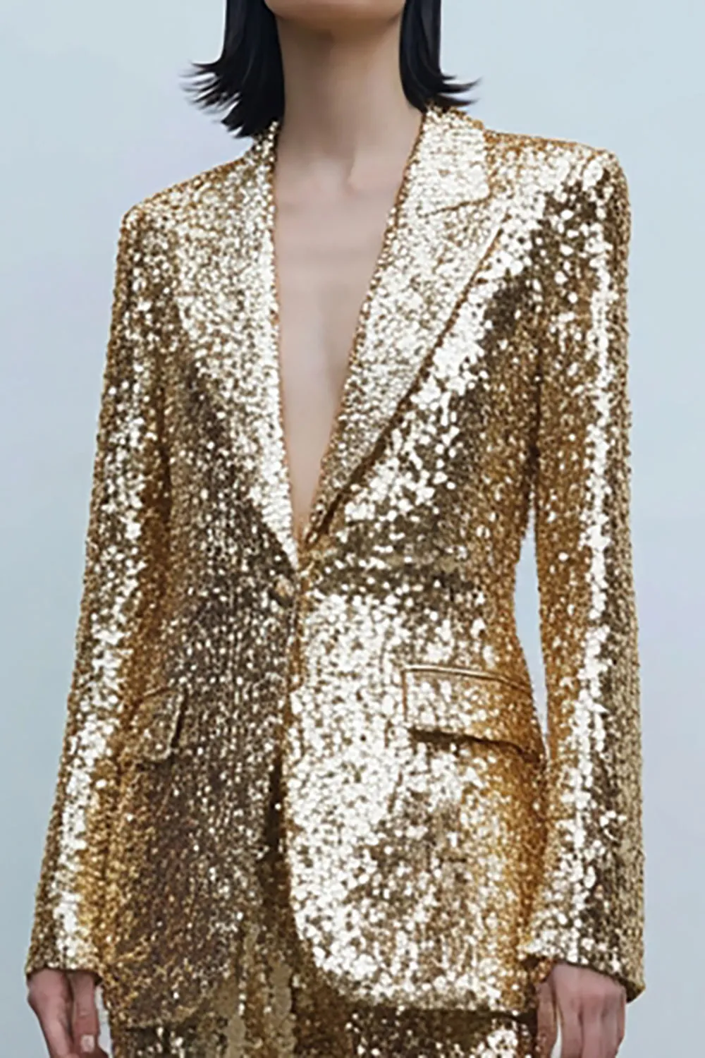 2 Piece Sparkly Gold Sequins Women Prom Suits With Pockets sold by Zapaka product image thumbnail 2