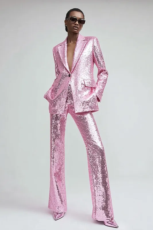 Sparkly Pink 2 Piece Women Prom Suits With Pockets sold by Zapaka