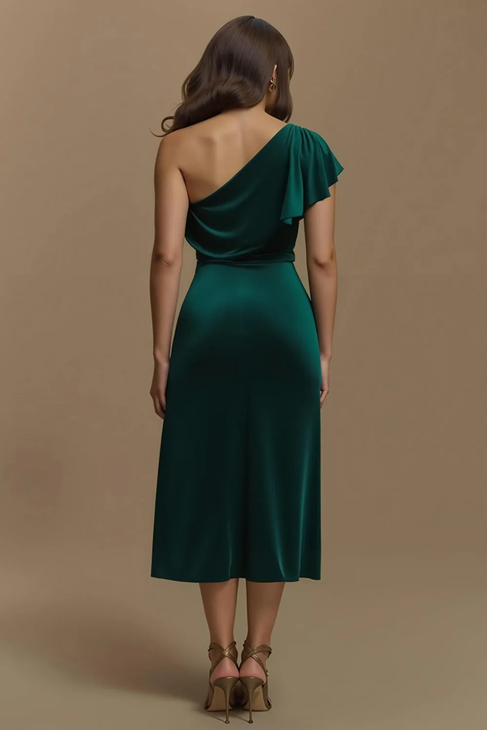 Dark Green Sheath Midi Velvet Holiday Party Dress With Sleeves sold by Zapaka product image thumbnail 2