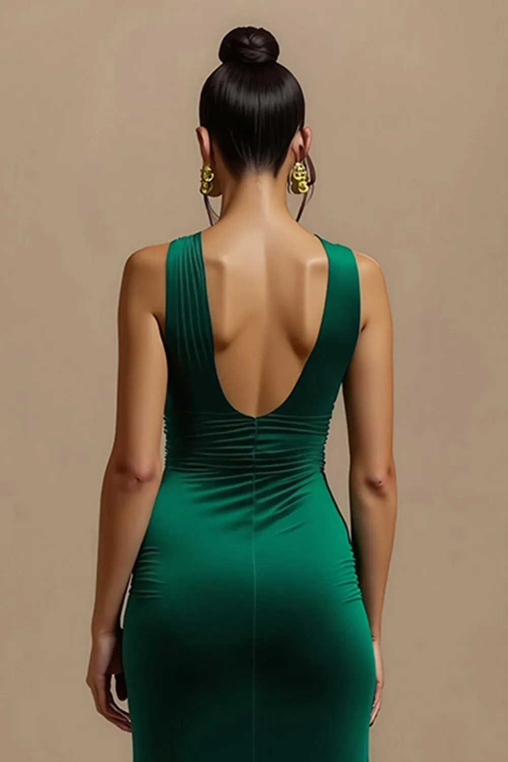 Dark Green Long V-Neck Holiday Party Dress With Slit sold by Zapaka product image thumbnail 4