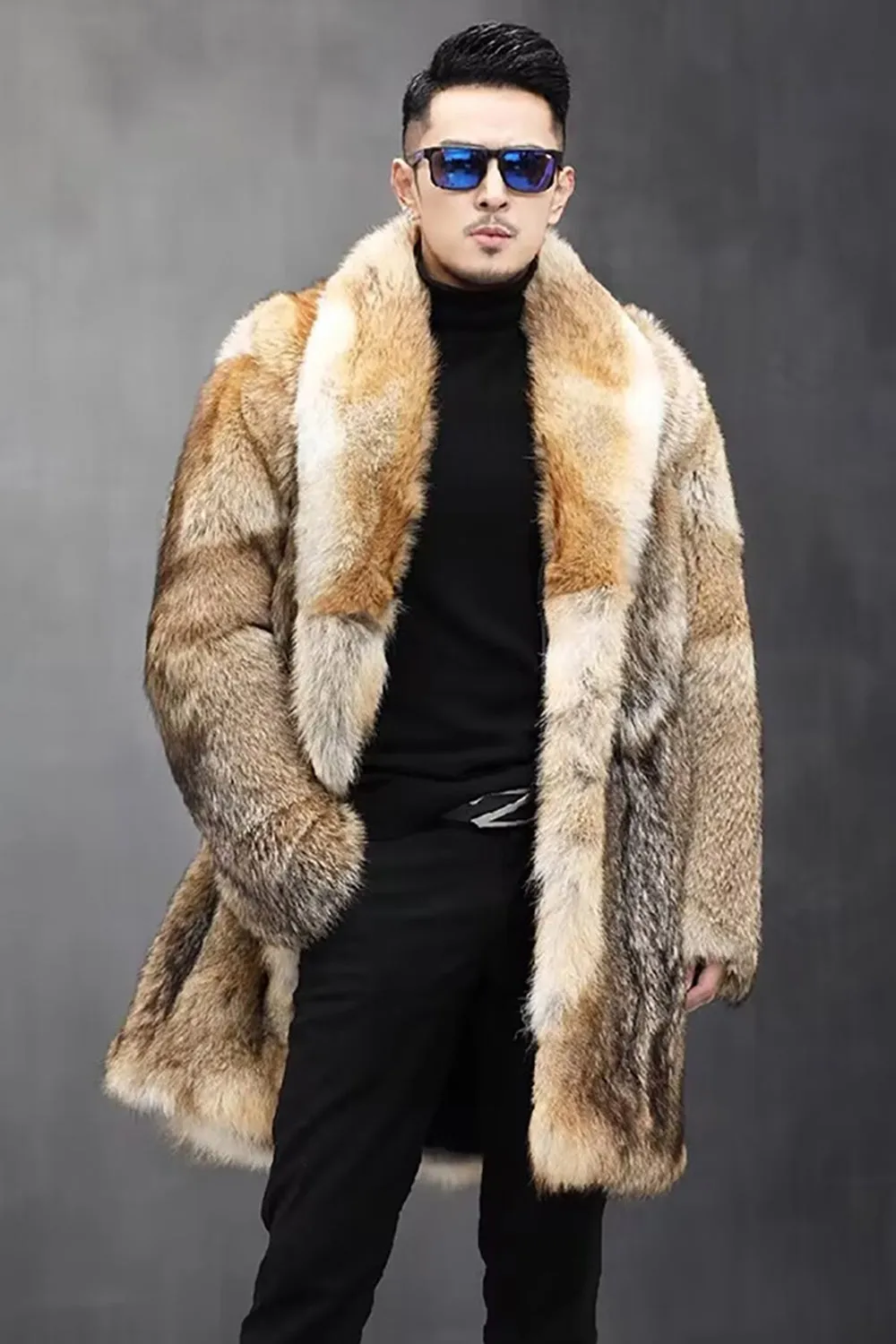 Brown Winter Lapel Thickened Men's Faux Fur Coat sold by Zapaka