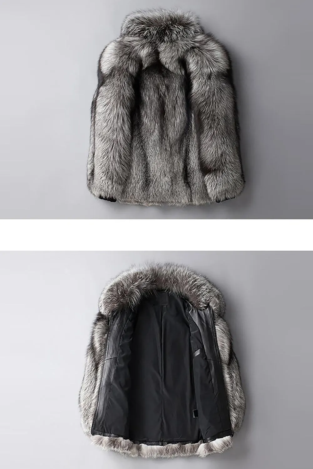 Silver Grey Long Sleeves Men's Faux Fur Coat sold by Zapaka product image thumbnail 3