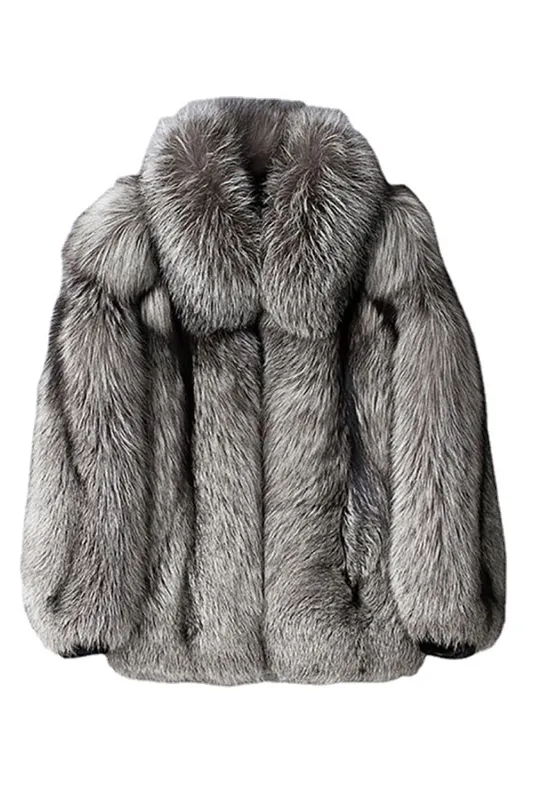 Silver Grey Long Sleeves Men's Faux Fur Coat sold by Zapaka