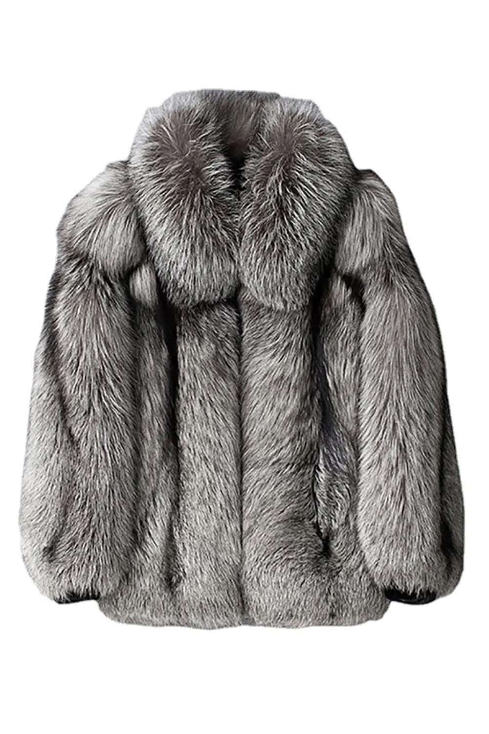 Silver Grey Long Sleeves Men's Faux Fur Coat sold by Zapaka